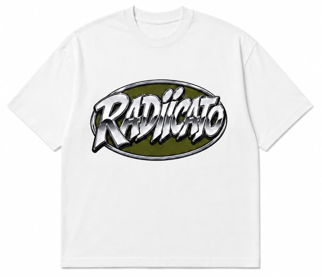 Radiicato Broken Record Heavyweight Tee Front with 3D Chrome Oval Logo